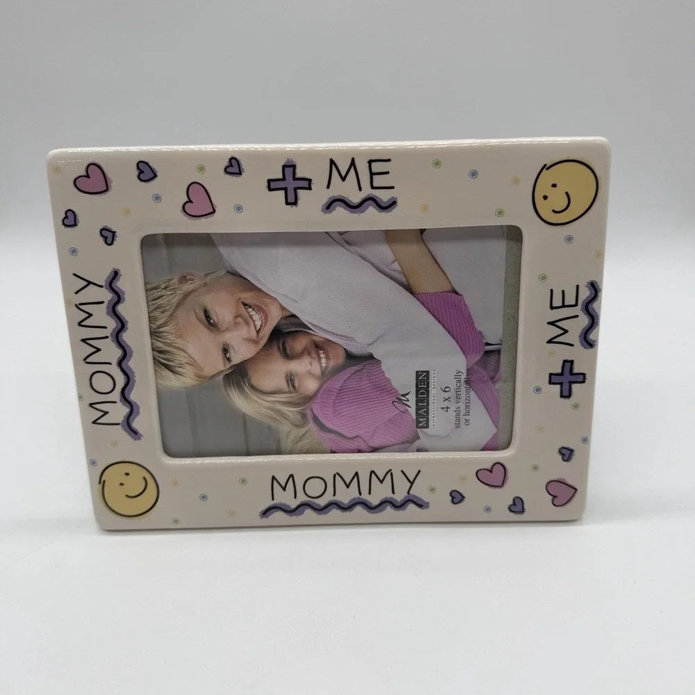 Malden Mommy + Me 4x6 Ceramic Picture Frame Pink Purple Hearts NIB Gift